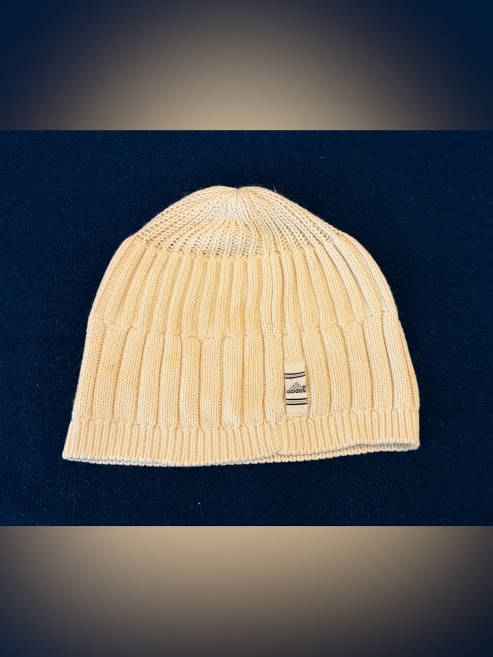 Adidas Cream Ribbed Knit Beanie Hat Neutral Winter Cap Unisex One Size